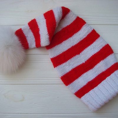 ingrascrafts Cable Hand Knitted The Christmas Penny's Style Hat, Pom Poms Hat, Santa Hat, Red and White Chunky Acrylic